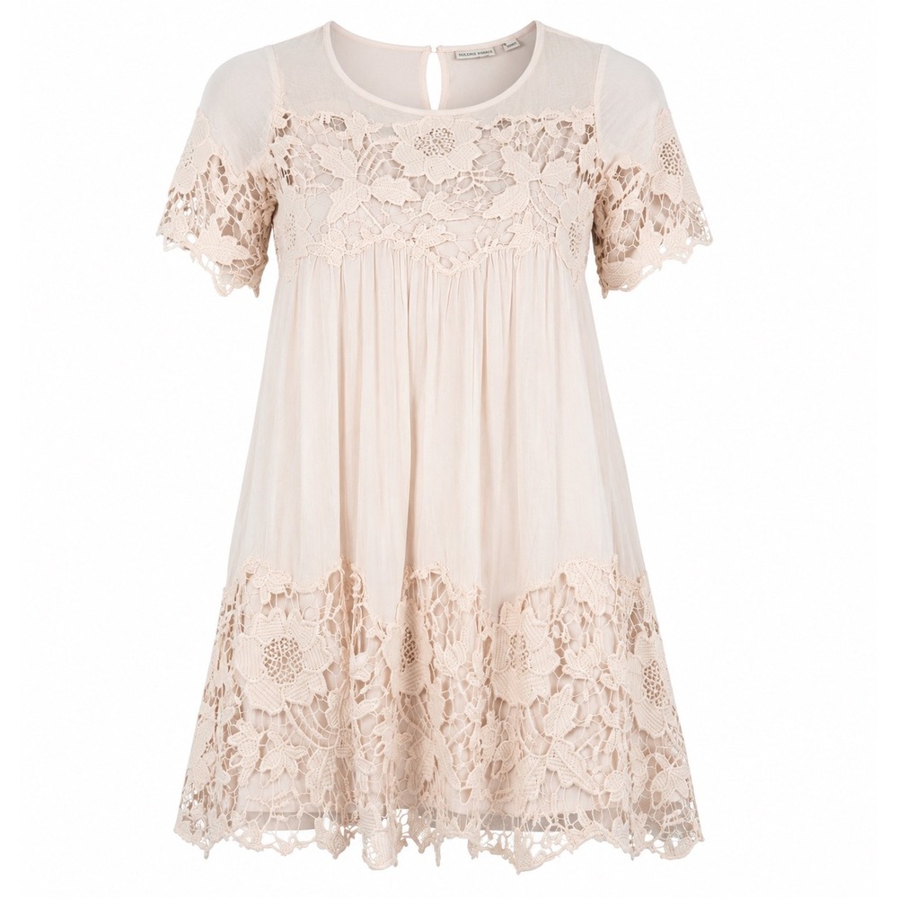 Holding Horses Anthropologie Lace Crochet Boho Mini Dress Size 4 Blush Pink New